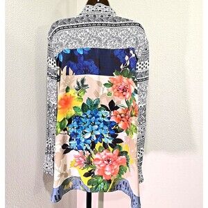 Vincente Button Top Womens Lg Floral Artsy Boho Patchwork Teacher Office Career
